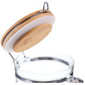 Wholesale round glass seasoning jar clips with latch locking wooden lid